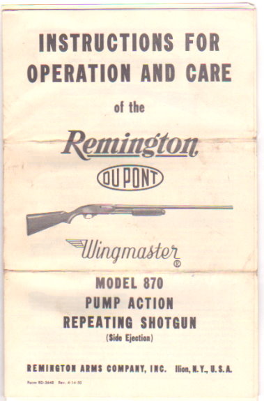 Instructions for Operation and Care of the Remington Dupont Wingmaster ...