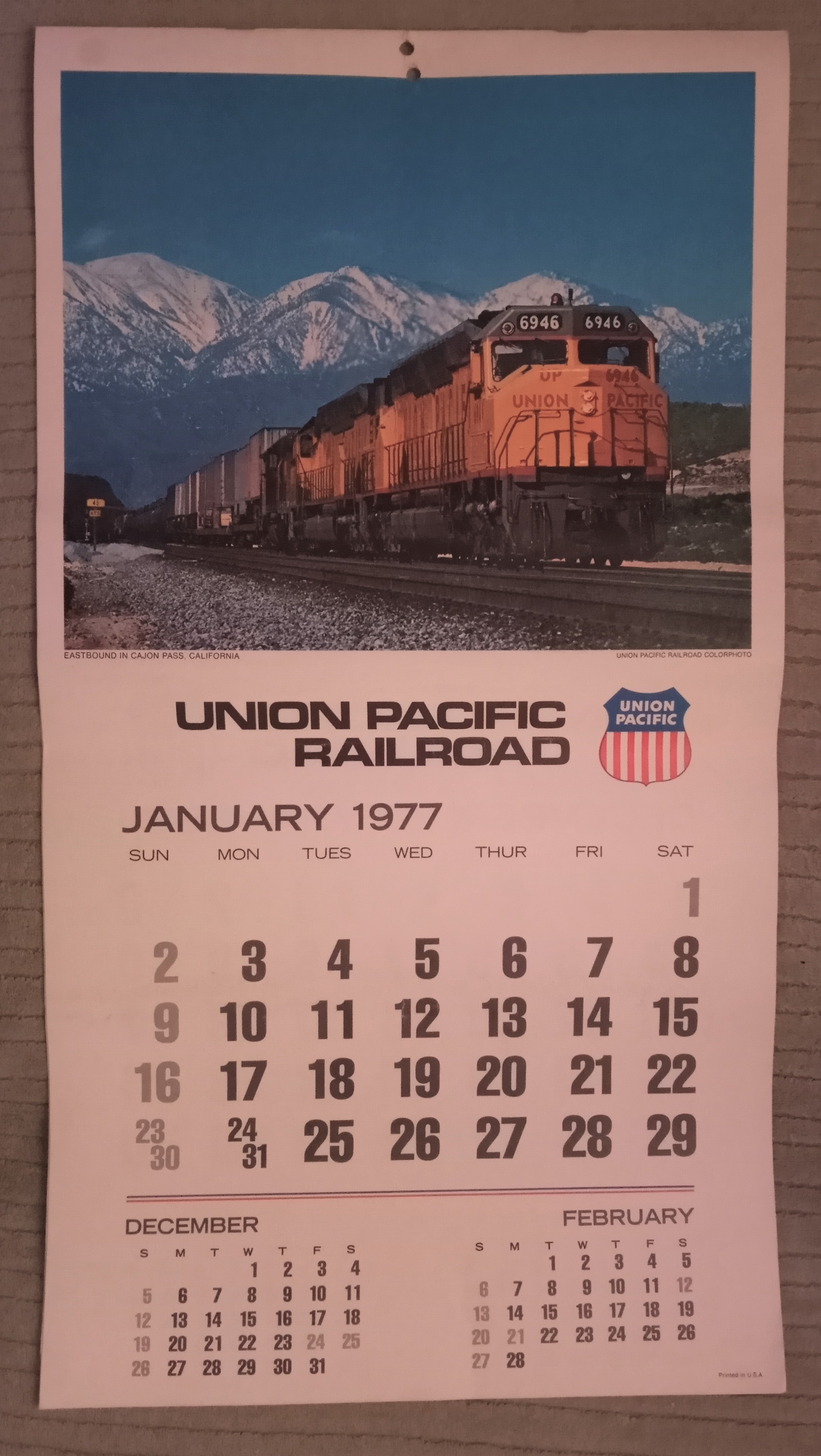 Union Pacific Railroad 1977 Color Calendar